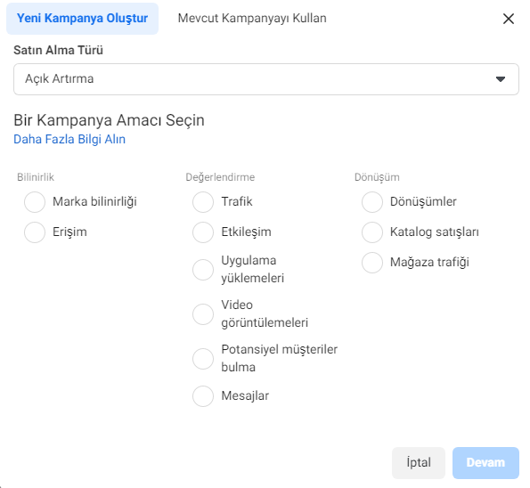 Facebook Business Manager Reklam Seçenekleri